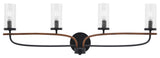 Monterey 4-Light Bath Bar, Matte Black & Painted Wood-look, Clear Bubble Glass