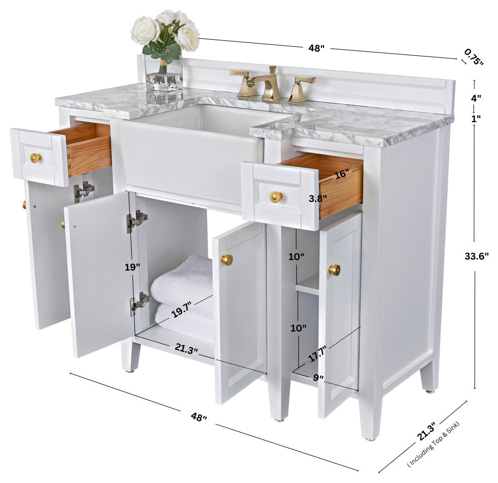 Adeline Vanity Set, White, 48", Single Sink