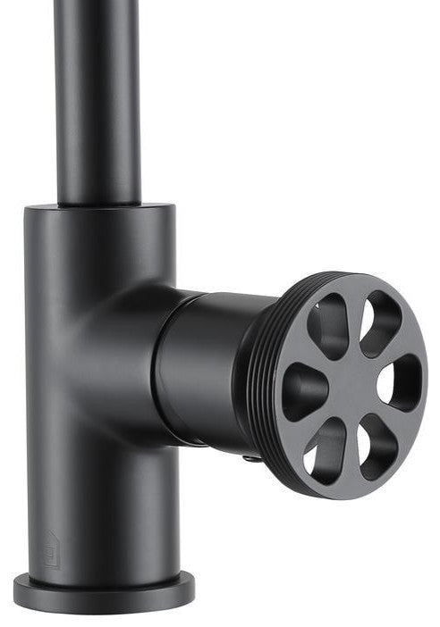 Urban Round Wheel Handle 1-Hole Bathroom Faucet in Matte Black