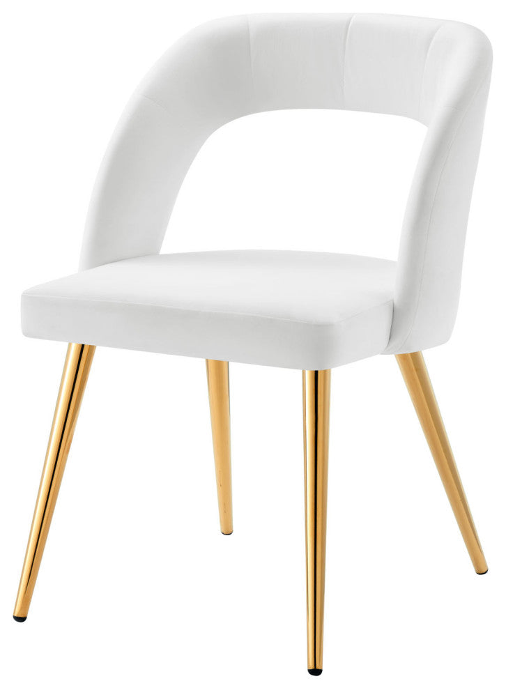 Dining Chair, White Gold, Velvet, Modern, Mid Century Cafe Bistro Hospitality
