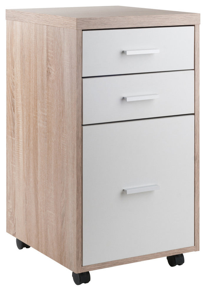 Kenner Mobile File Cabinet, 3-Drawers, Reclaimed Wood/White Finish