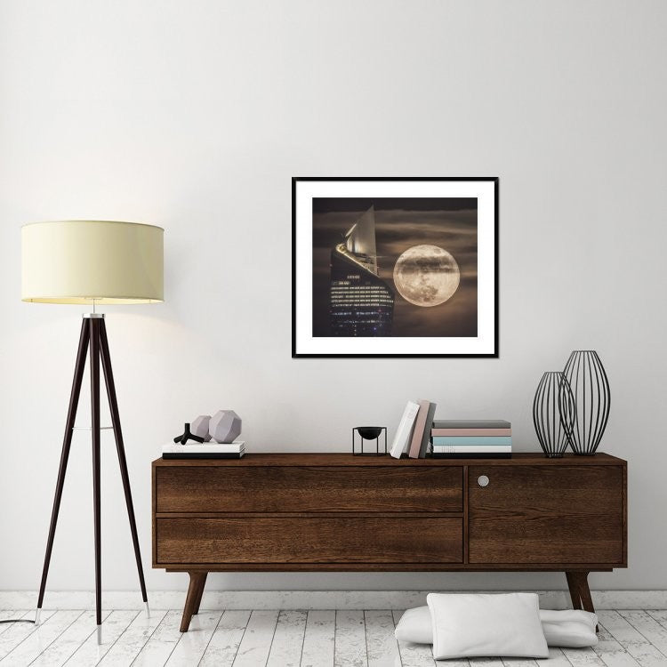 "Handling The Supermoon" Framed Digital Print by Faisal Alnomas, 38x33"
