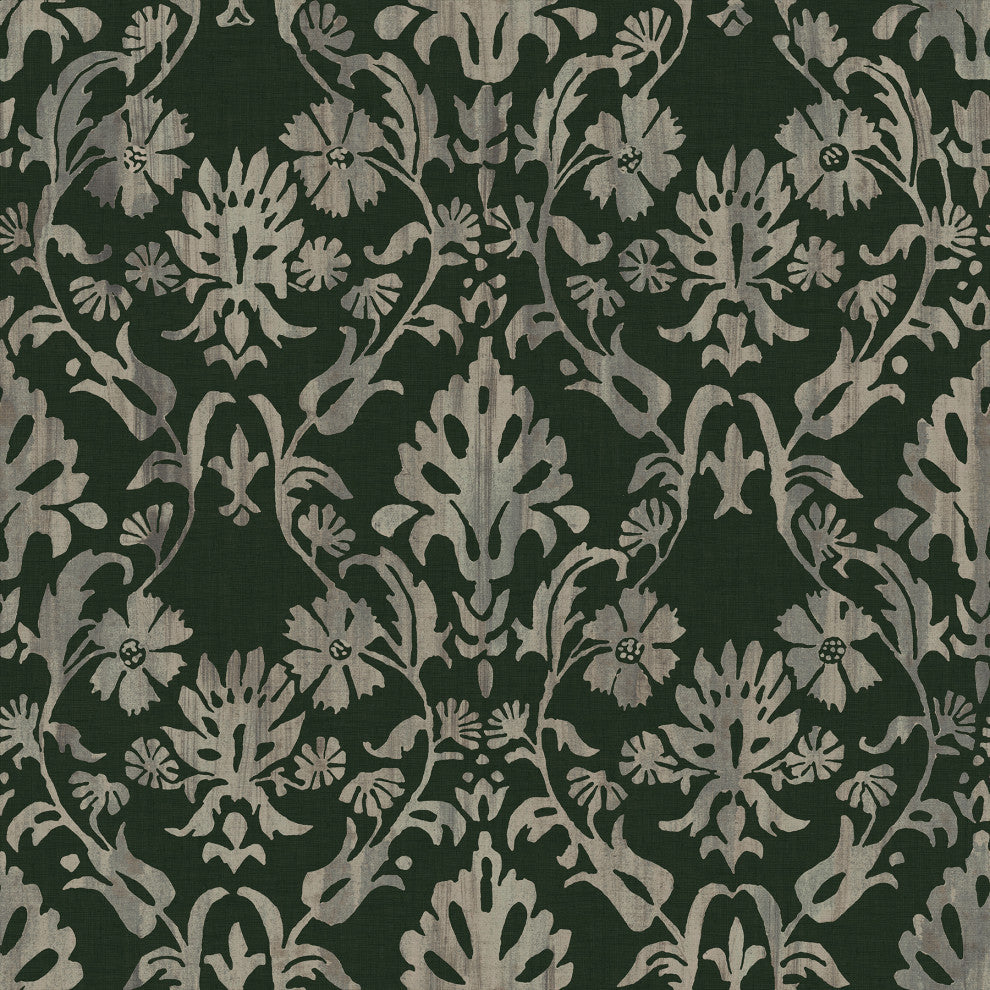 Blooming Damask Deep Green Peel and Stick Wallpaper