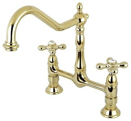 Kingston Brass Bridge Kitchen Faucet, Polished Brass