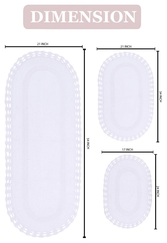 Hampton Crochet Reversible Bath Rug, 3-Piece Set With Runner, White