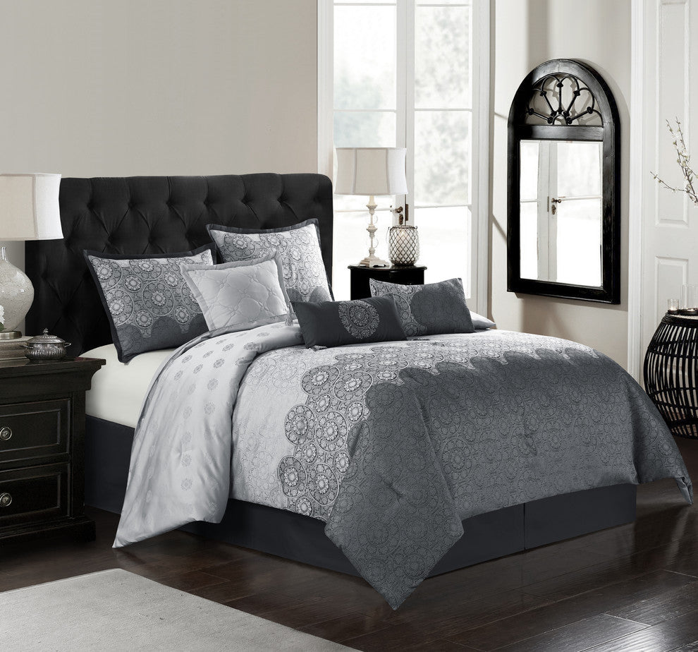 Harwick 7-Piece Comforter Set, Gray, Queen