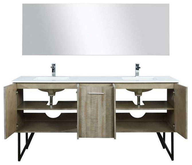 Lancy Modern 72" Rustic Acacia Double Sink Bathroom Vanity Set, Monte Chrome Fau