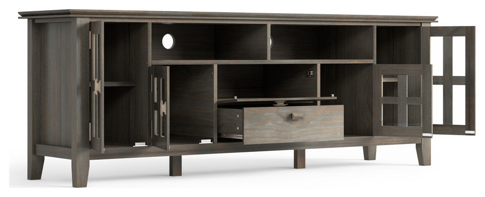 Solid Wood 72" Wide Tv Media Stand In Distressed Grey For Tvs Up To 80"es