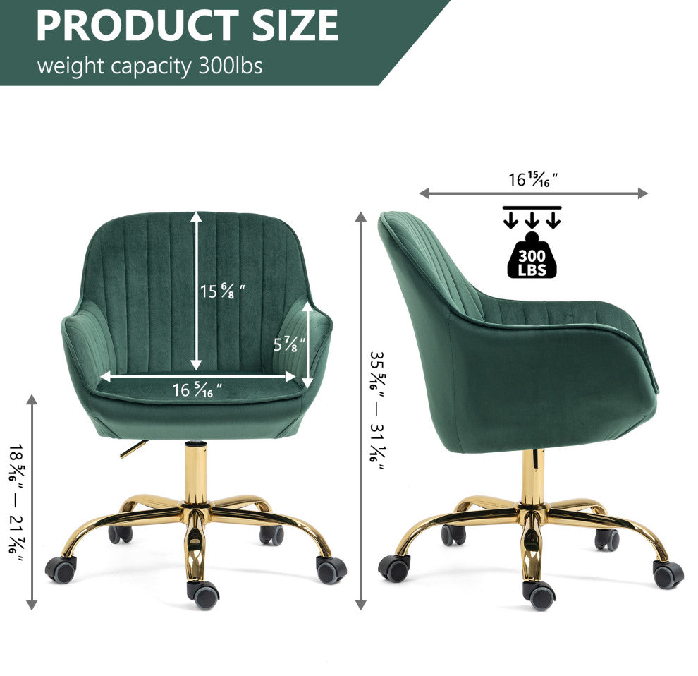 Gewnee 360Â° Dark Blue Velvet Swivel Chair With High Back, Green
