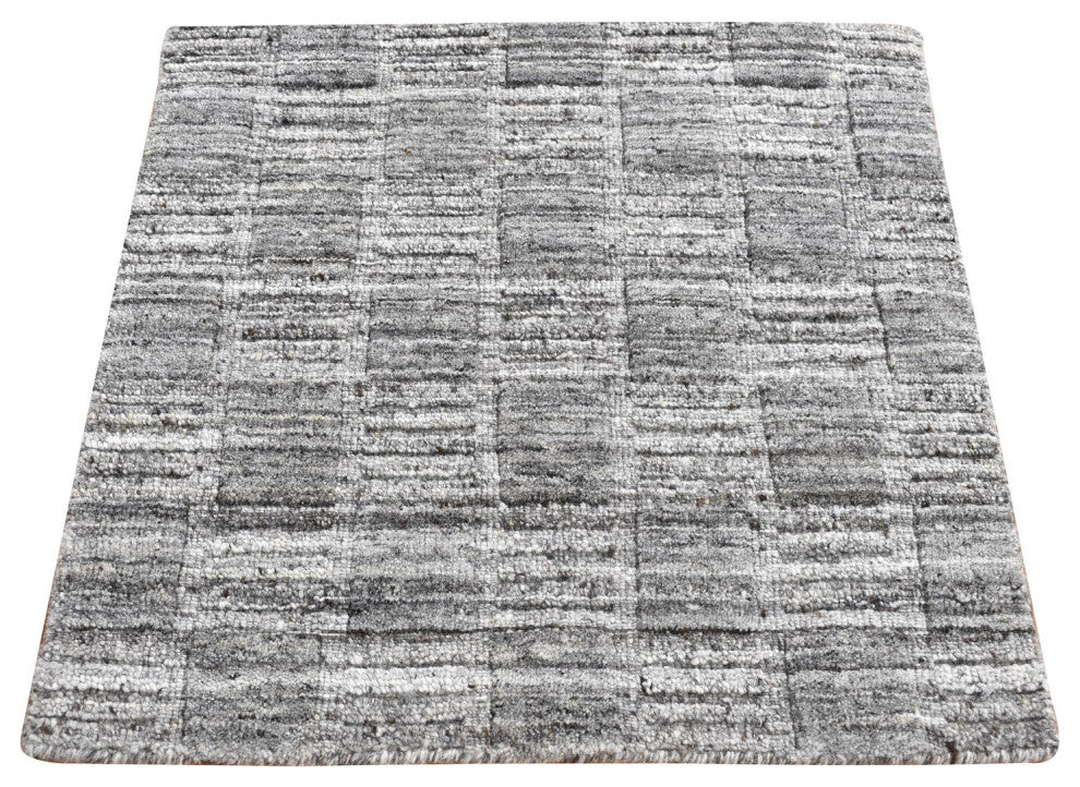 Dim Gray Hand Loomed Modern Checkers Design 100% Wool Rug, 2'x2'
