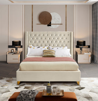 Barolo Velvet Upholstered Bed, Cream, Queen