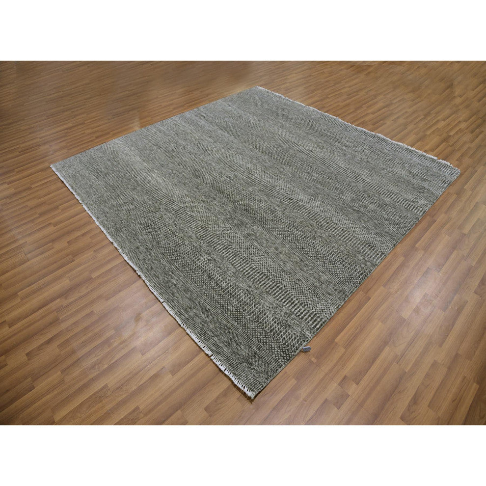 Harbor Gray Organic Undyed Wool Grass Design Square Hand Knotted Rug 8'1"x8'2"