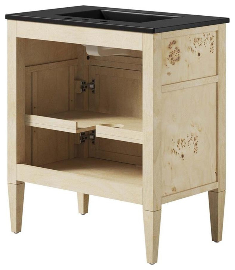Modway Elysian 30" Modern Wood Bathroom Vanity in Black and Burl Oatmeal