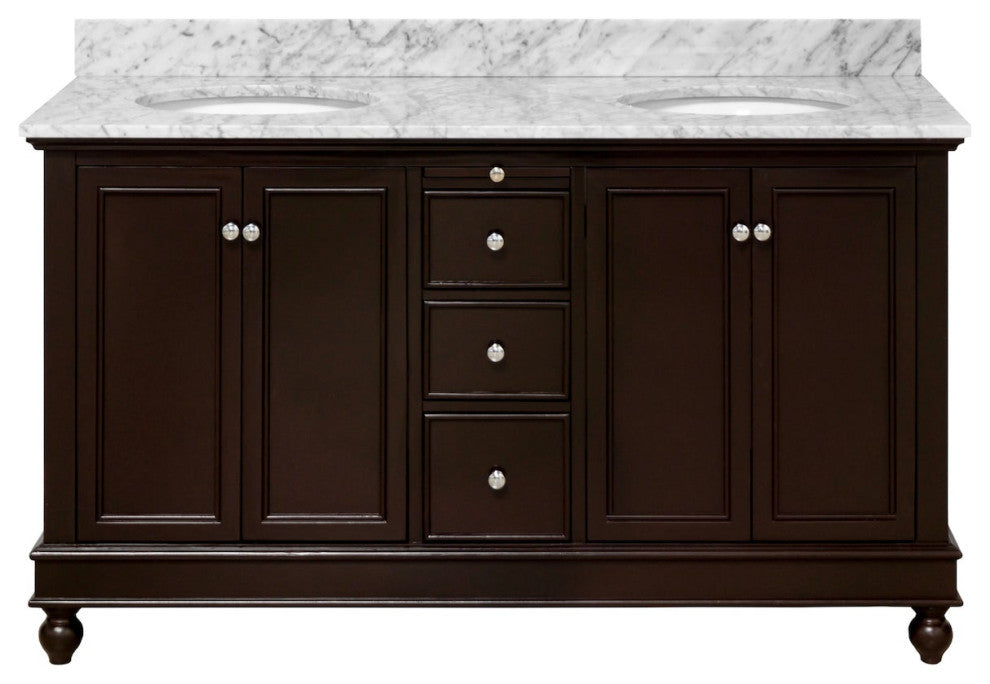 Bella 60" Bathroom Vanity, Chocolate, Carrara Marble, Double Vanity