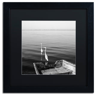 "2 Herons Leaving" Matted Framed Canvas Art by Moises Levy