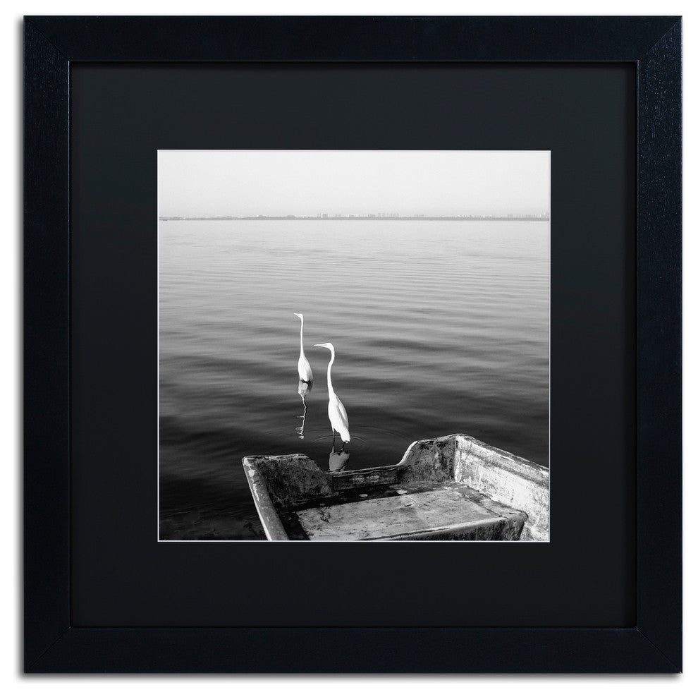 "2 Herons Leaving" Matted Framed Canvas Art by Moises Levy