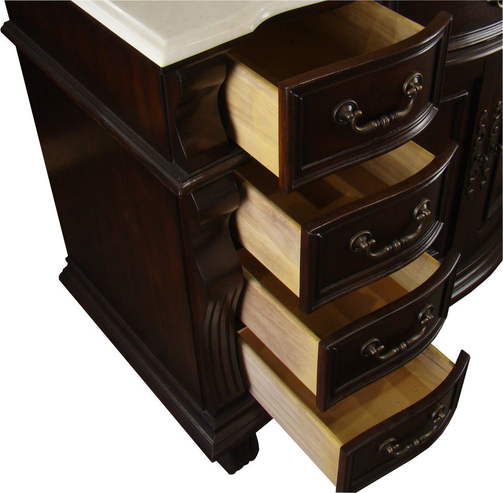 60 inch Cherry Wood Hopkinton Bathroom Sink Vanity White Marble Top