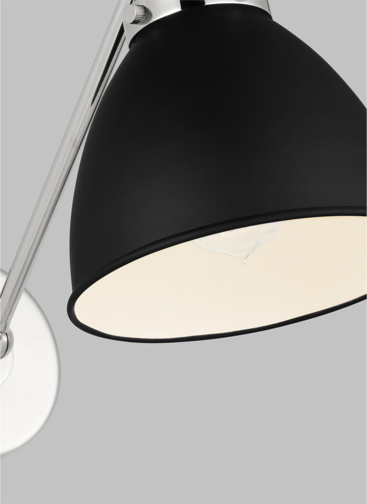 Wellfleet Single Arm Dome Task Sconce, Midnight Black and Polished Nickel