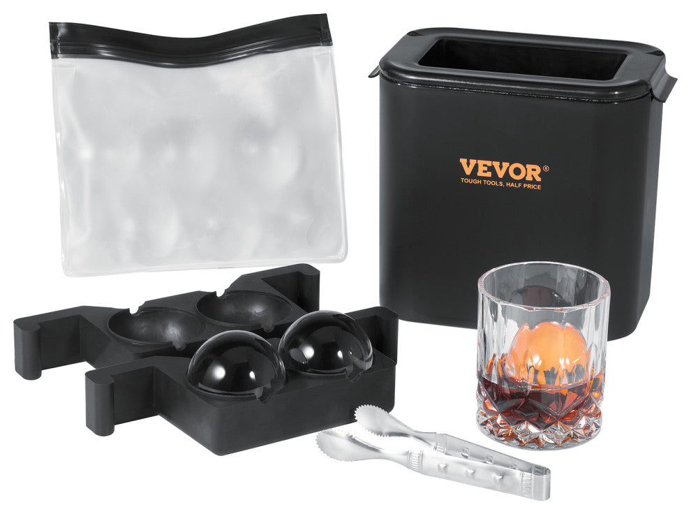 VEVOR Ice Ball Maker Black Round Silicon Ice Cube Ball Maker Tray 2 Large Sphere
