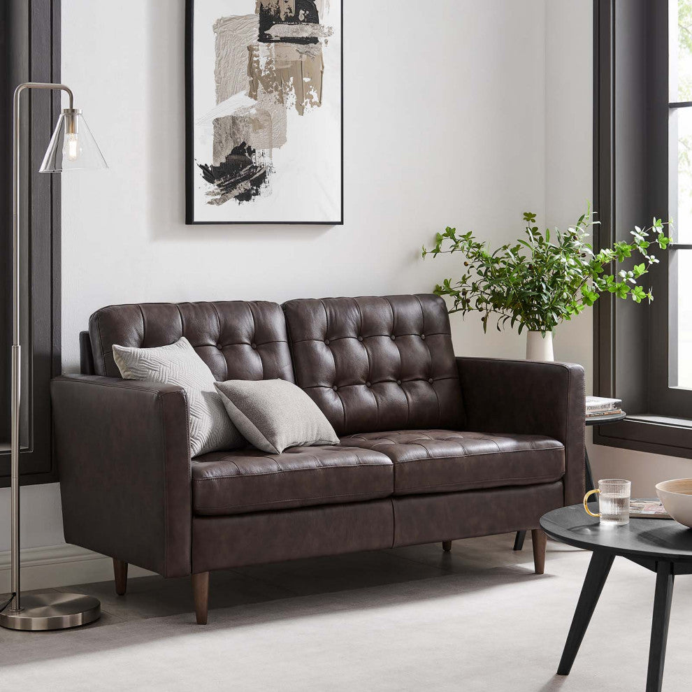 Exalt Tufted Vegan Leather Loveseat, Brown
