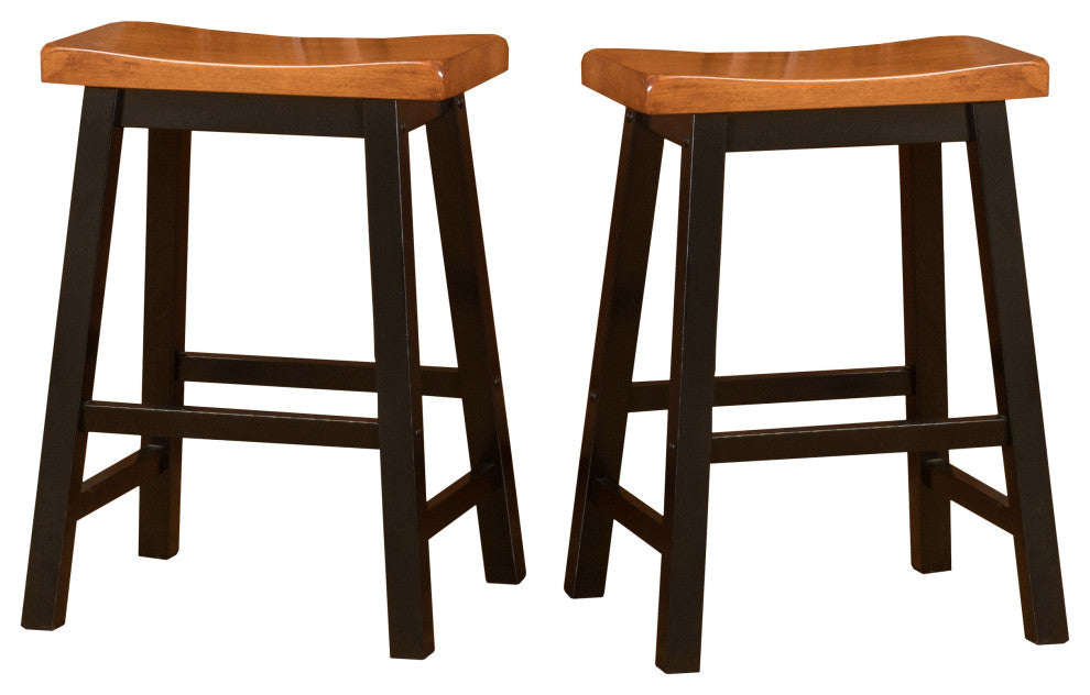 Mia Saddle Wood Counter Stool, Set of 2