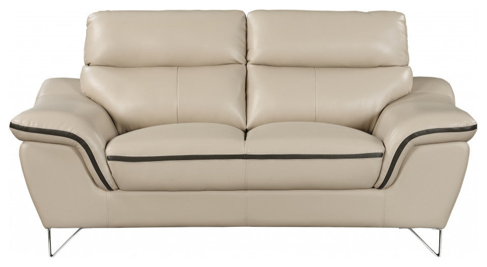 2-Piece Indoor Beige Genuine Leather Five Person Seating Set