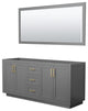 72" Double Bathroom Vanity, Dark Gray, No Countertop, Gold Trim, 70" Mirror