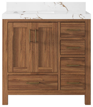Malibu Teak 36" Left Offset Bath Vanity in Dark Natural  2" Viola Brown
