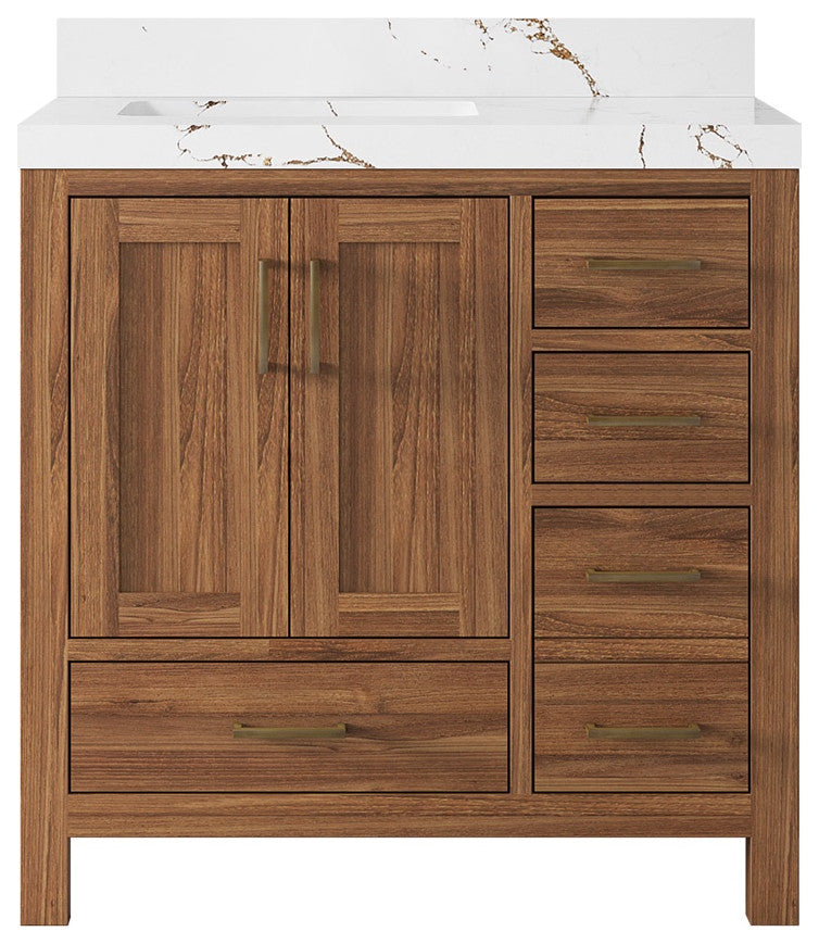 Malibu Teak 36" Left Offset Bath Vanity in Dark Natural  2" Viola Brown
