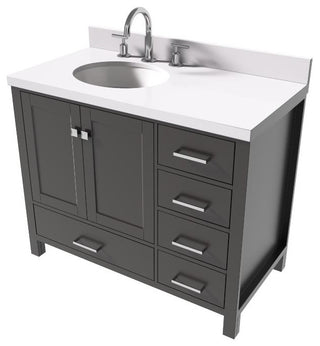 Cambridge Espresso 43" Left Offset Oval Sink Vanity With Quartz Countertop