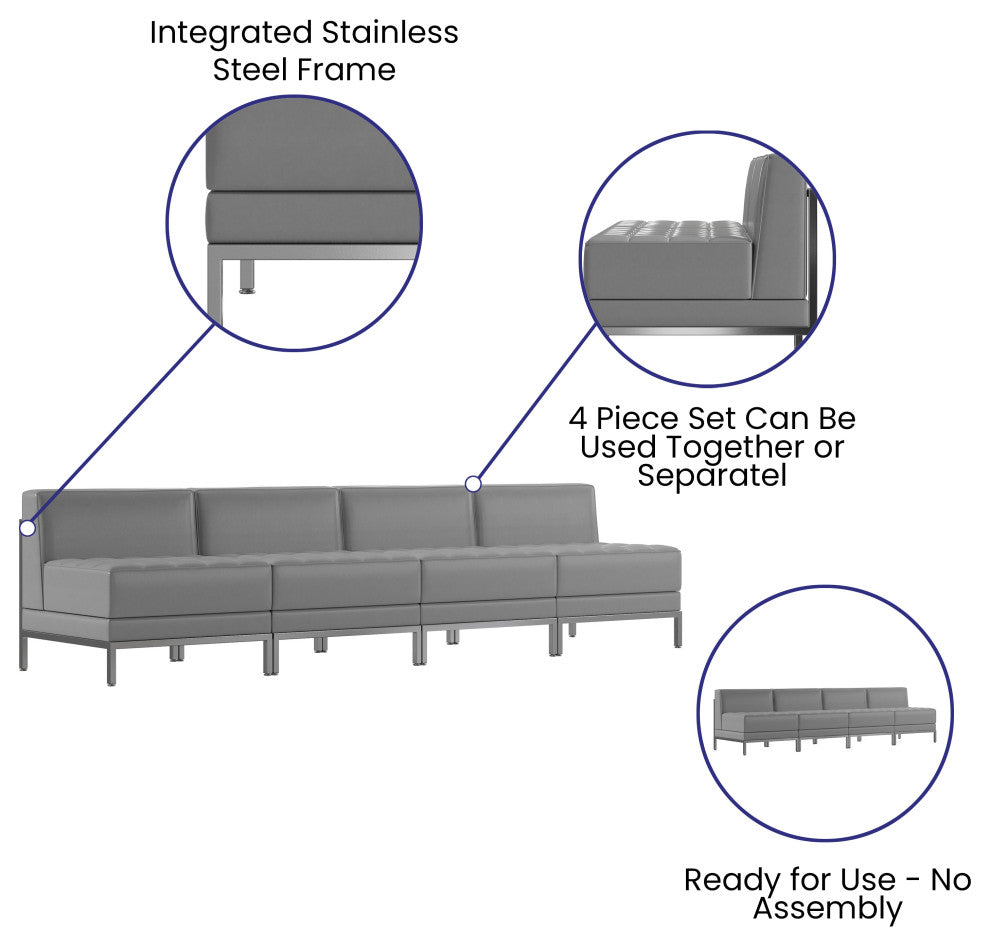 HERCULES Imagination Series LeatherSoft Lounge Set, 4 Pieces, Gray