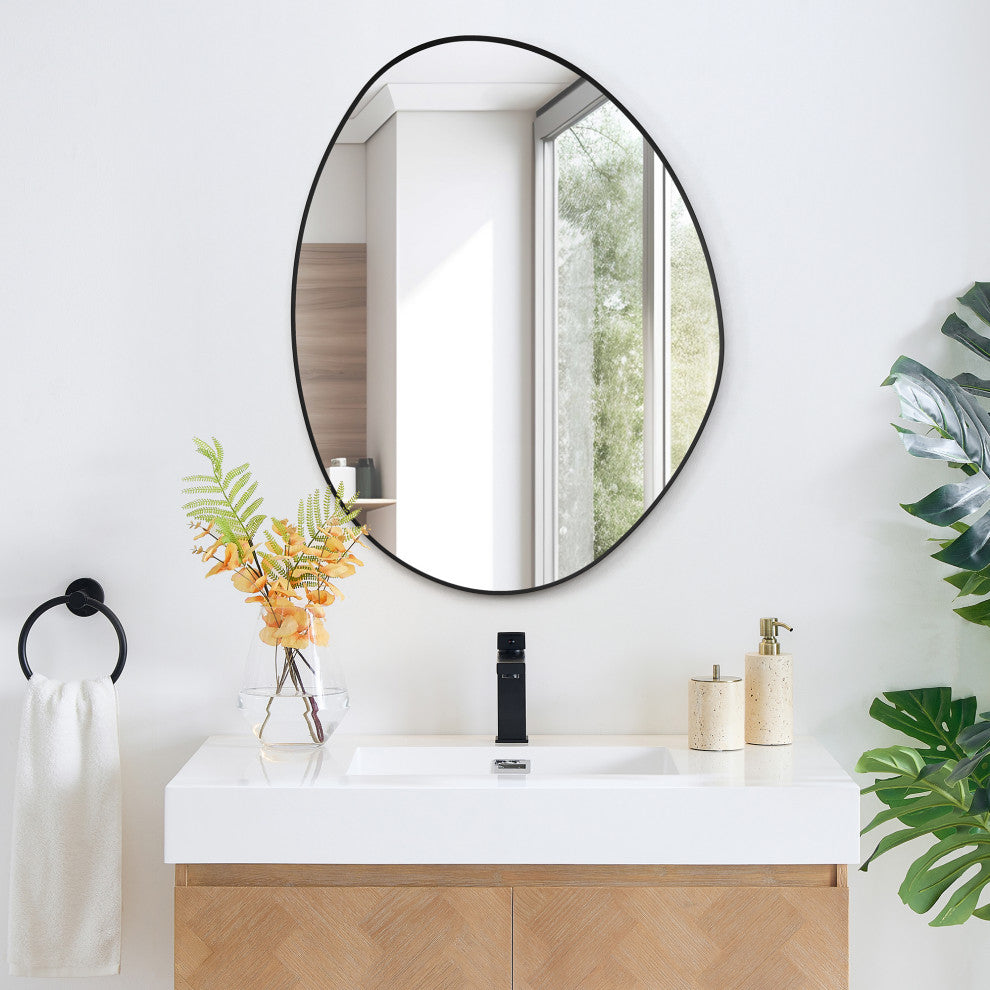 Aura Irregular Framed Bathroom Wall Mirror, Matte Black, 27"