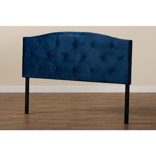 Navy Blue Velvet Fabric Upholstered King Size Headboard