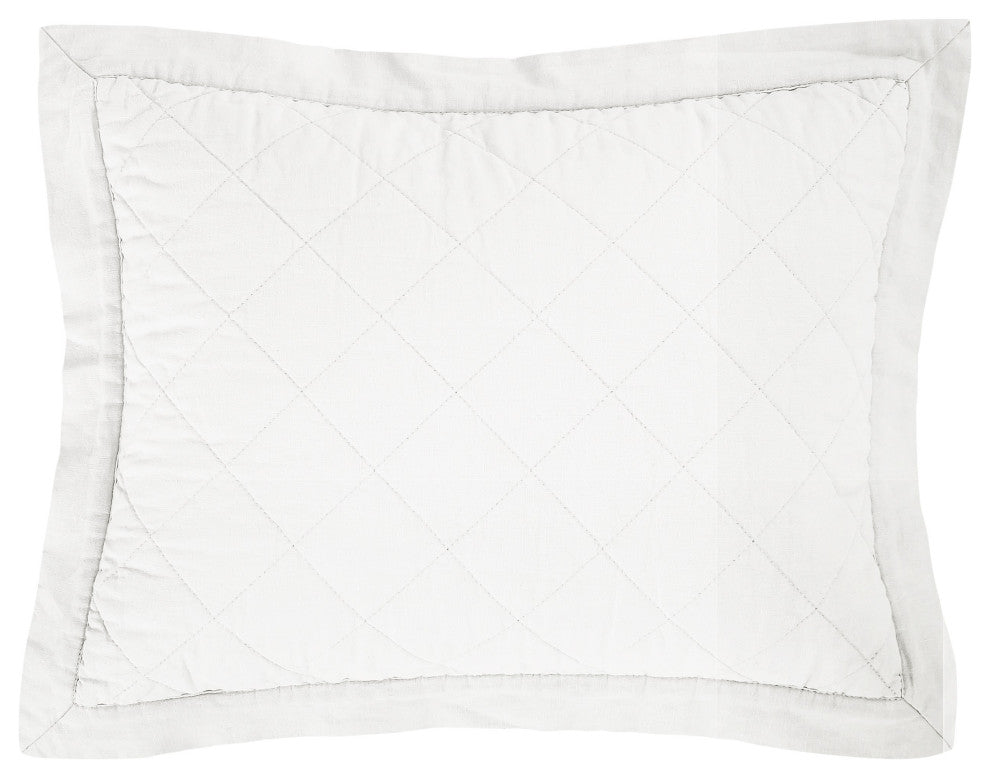 Linen Cotton Diamond Quilted Boudoir Pillow, 12"x16", Vintage White, 1 Piece