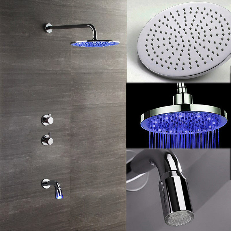 Juno LED Shower Set With Diverter, mixer and led spout, Available in 3 sizes, 8"