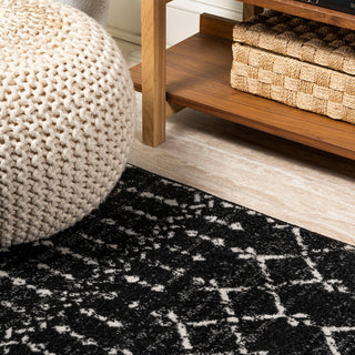 Moroccan HYPE Boho Vintage Diamond Runner Rug, Black/Ivory, 4 X 6