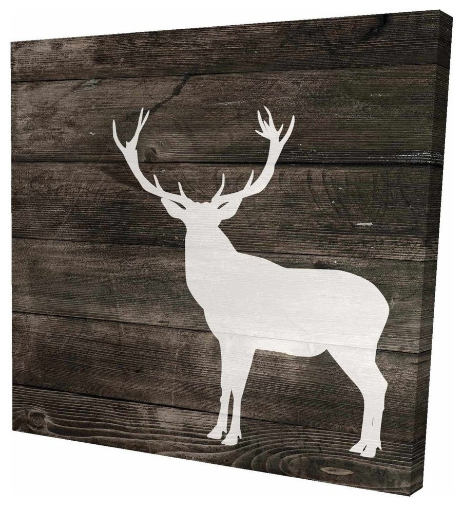 Deer Silhouette on Wood, Fine Art Gallery Wrapped Canvas, 24"x24"