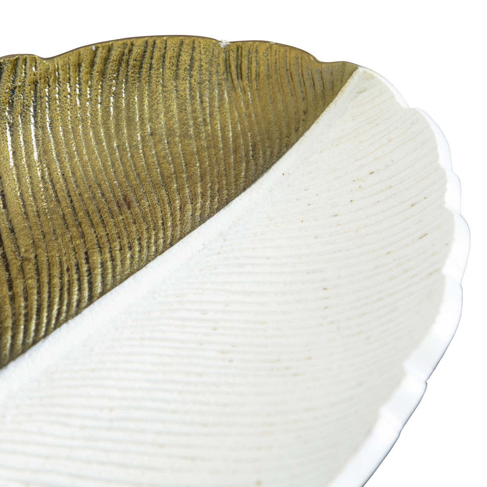 14in. Gold and White Leaf Decorative Accent Tray
