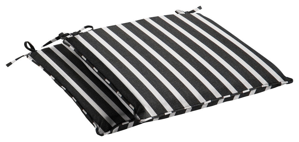 Black and White Stripe Corded Outdoor Chair Pad Set, 19x19