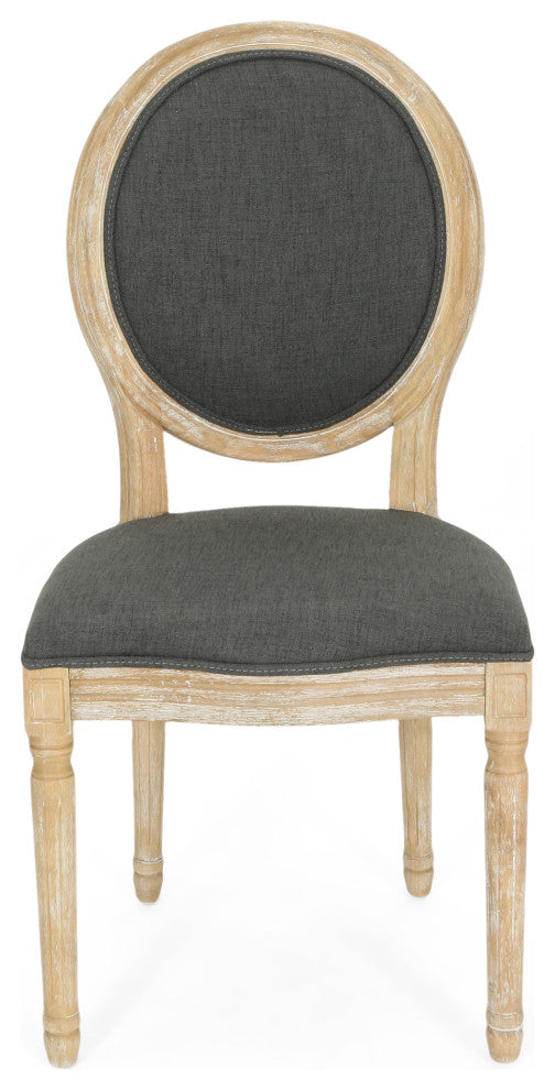 Dason French Country Fabric Upholstered Wood 7-Piece Dining Set, Dark Gray/Floral Print/Natural