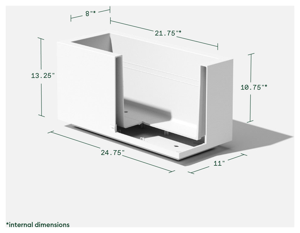 Veradek Block Series Long Box Planter, White, 13"h X 11"w X 25"l