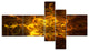 Golden Fractal Flower in Dark, Floral Canvas Art print, 60"x32", 5 panels