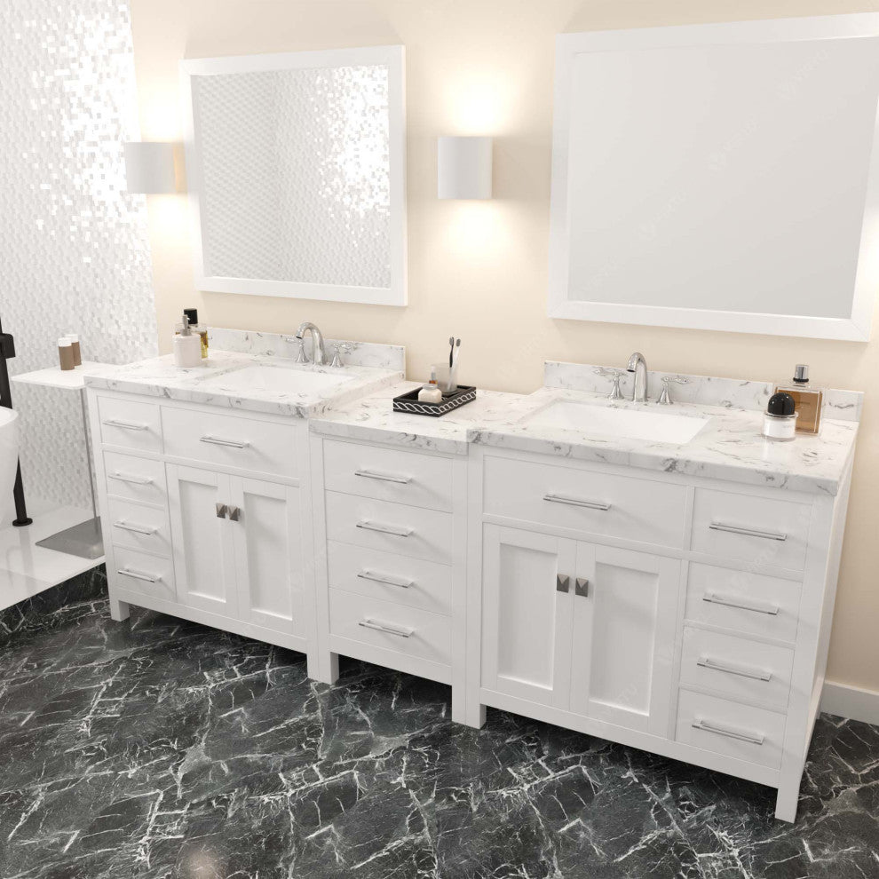 Caroline Parkway 93" Bath Vanity, White With Marble Quartz Top