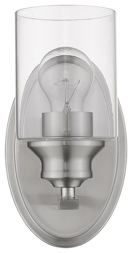 One Light Silver Wall Light with Clear Glass Shade
