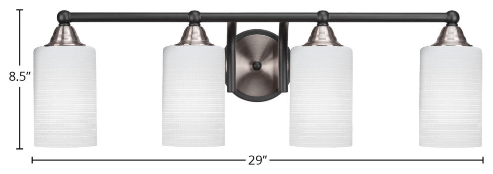 Paramount 4-Light Bath Bar, Matte Black & Brushed Nickel, 4" White Matrix Glass