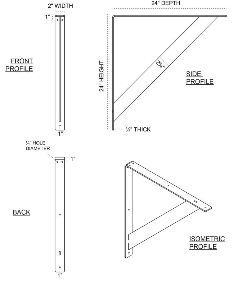 2"W x 24"D x 24"H Traditional Bracket, Steel