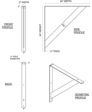 2"W x 24"D x 24"H Traditional Bracket, Steel