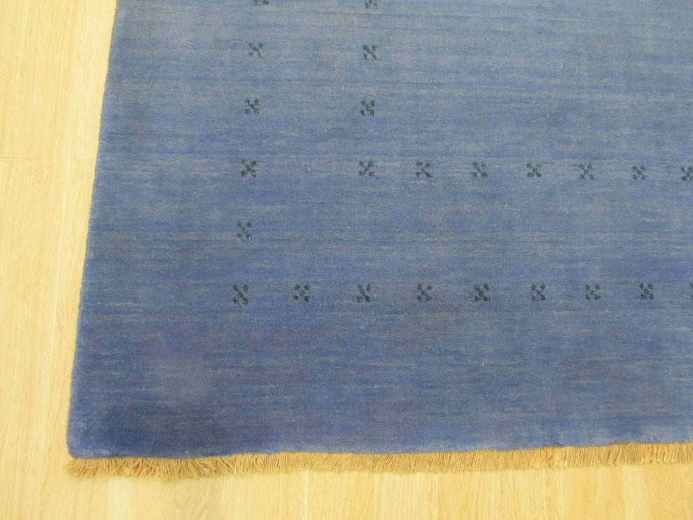 EORC Handmade Wool Blue Traditional Solid Lori Baft Rug, Rectangular 10'x14'