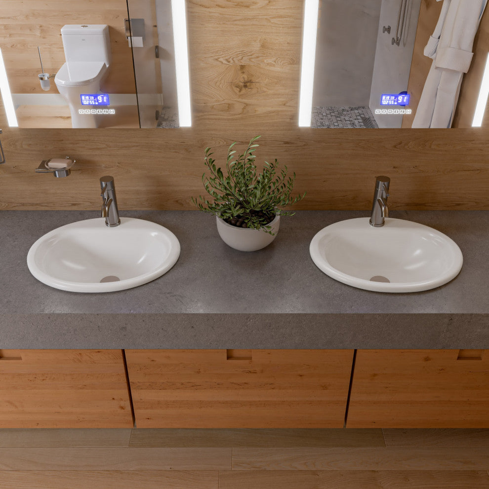 White 21" Round Drop, Ceramic Sink With Faucet Hole