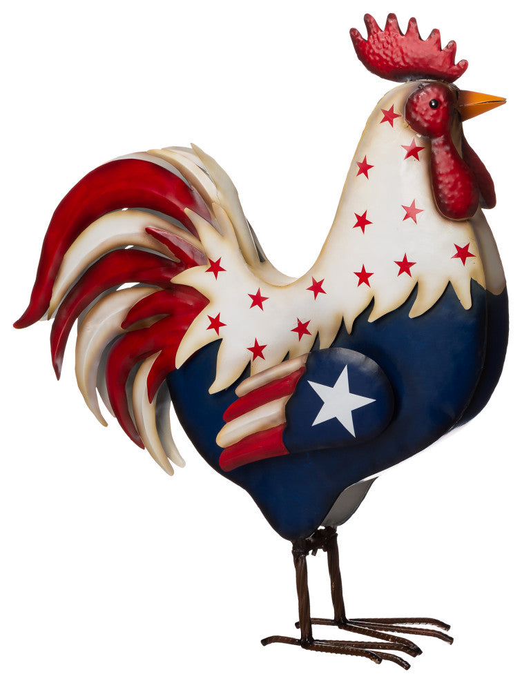 21"H Metal Patriotic Rooster Porch Decor
